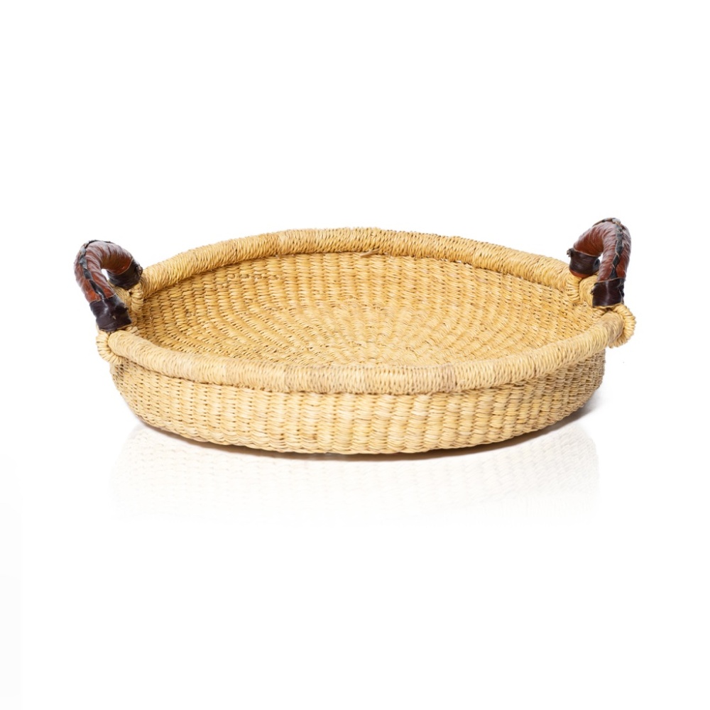Straw Serving Decorative Tray- Cognac
